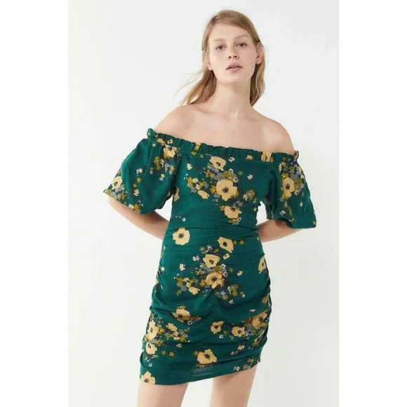 urban outfitters green floral dress Green Satin Ruffle Wrap Midi Dress main image 0